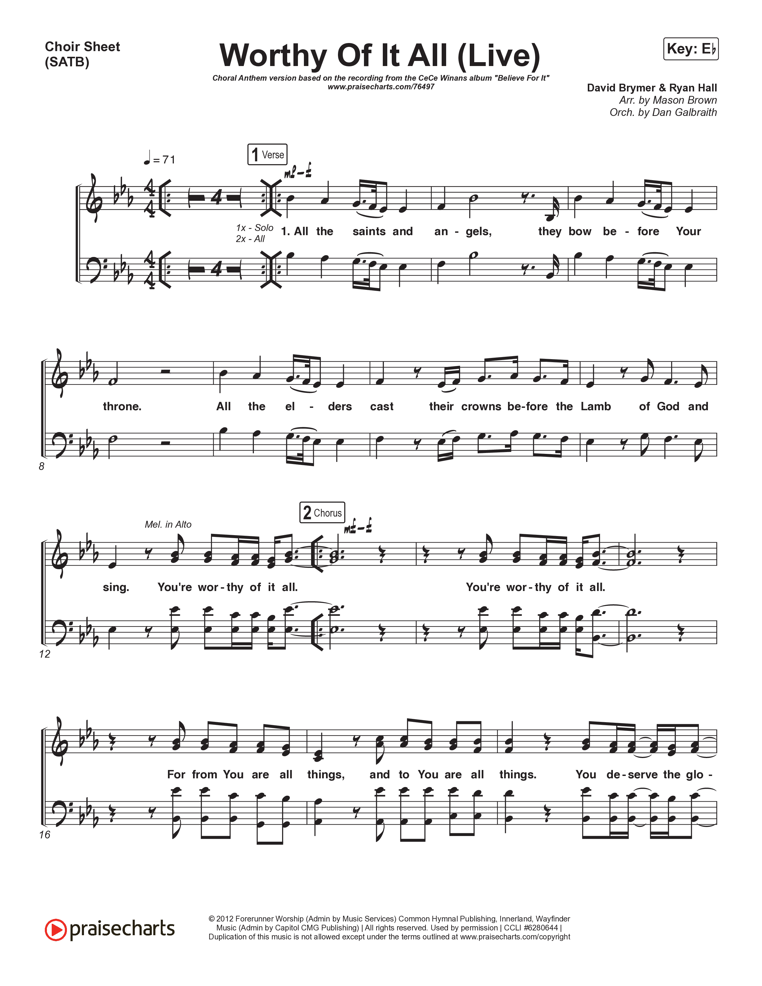 Worthy Of It All (Choral Anthem SATB) Choir Sheet (SATB) (CeCe Winans / Arr. Mason Brown)