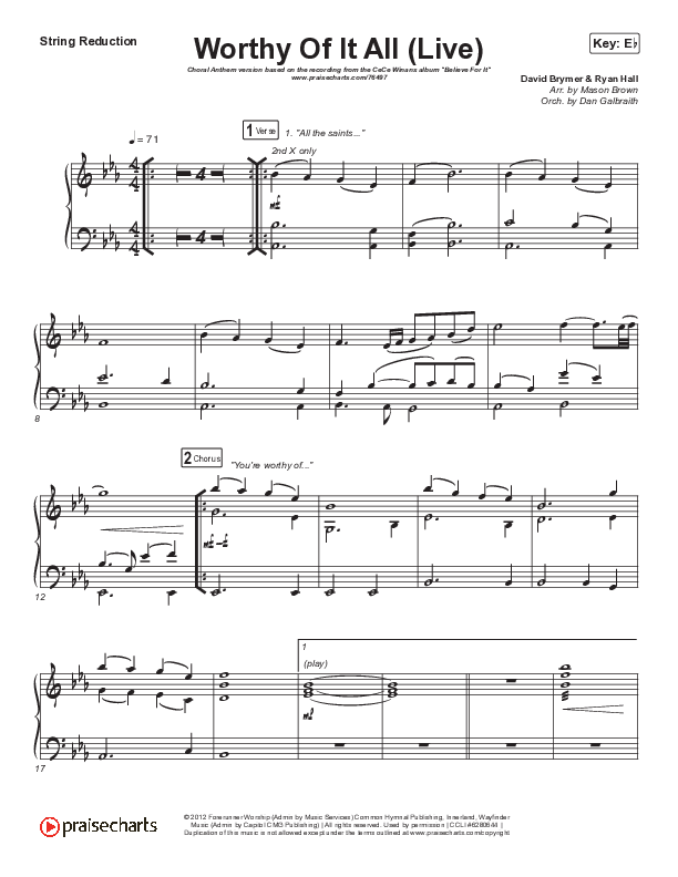 Worthy Of It All (Choral Anthem SATB) String Reduction (CeCe Winans / Arr. Mason Brown)