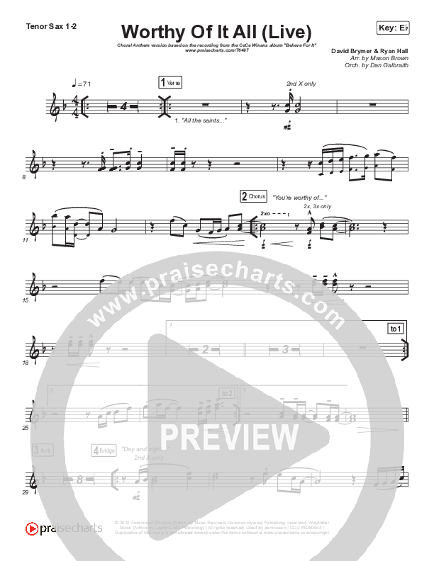 Worthy Of It All (Choral Anthem SATB) Sax Pack (CeCe Winans / Arr. Mason Brown)