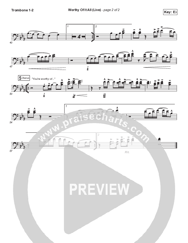 Worthy Of It All (Choral Anthem SATB) Trombone 1,2 (CeCe Winans / Arr. Mason Brown)