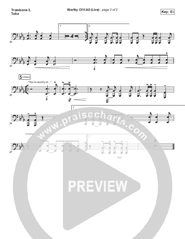 Worthy Of It All (Choral Anthem SATB) Trombone 3/Tuba (CeCe Winans / Arr. Mason Brown)