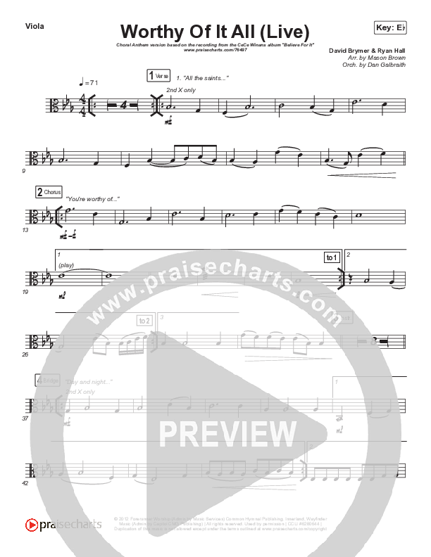 Worthy Of It All (Choral Anthem SATB) Viola (CeCe Winans / Arr. Mason Brown)
