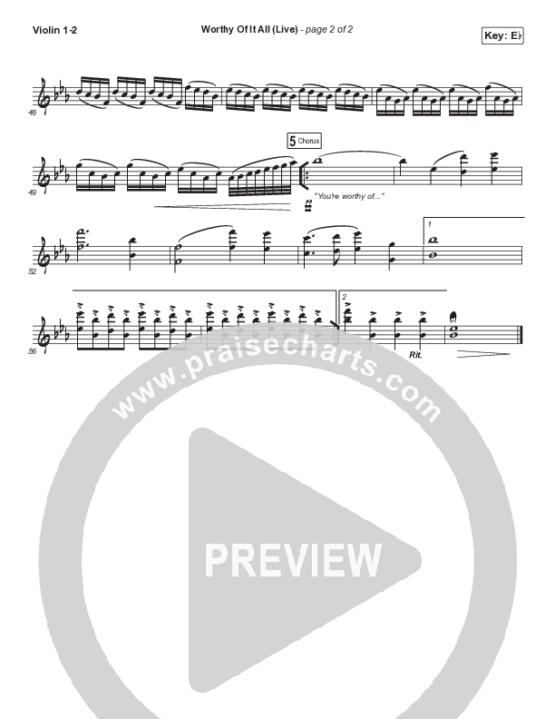 Worthy Of It All (Choral Anthem SATB) Violin 1,2 (CeCe Winans / Arr. Mason Brown)