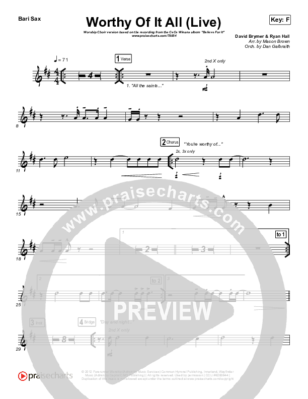 Worthy Of It All (Worship Choir SAB) Bari Sax (CeCe Winans / Arr. Mason Brown)