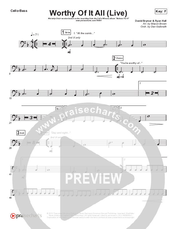 Worthy Of It All (Worship Choir SAB) Cello/Bass (CeCe Winans / Arr. Mason Brown)