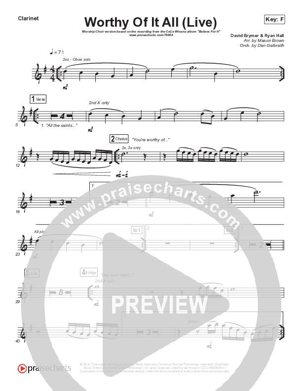 Worthy Of It All (Worship Choir SAB) Clarinet (CeCe Winans / Arr. Mason Brown)