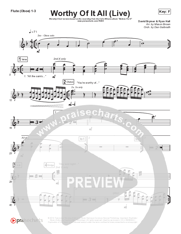 Worthy Of It All (Worship Choir SAB) Flute/Oboe 1/2/3 (CeCe Winans / Arr. Mason Brown)