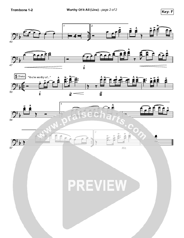 Worthy Of It All (Worship Choir SAB) Trombone 1/2 (CeCe Winans / Arr. Mason Brown)