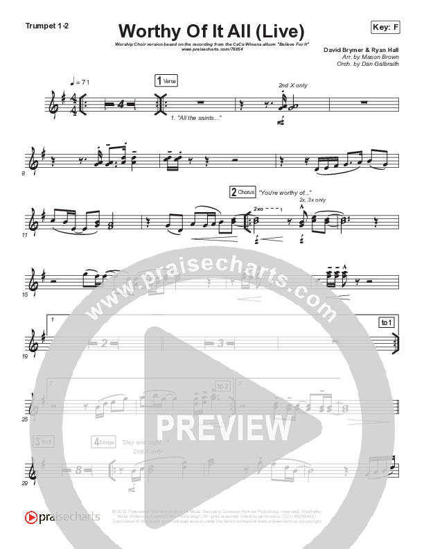 Worthy Of It All (Worship Choir SAB) Trumpet 1,2 (CeCe Winans / Arr. Mason Brown)
