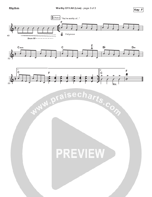 Worthy Of It All (Unison/2-Part Choir) Rhythm Chart (CeCe Winans / Arr. Mason Brown)