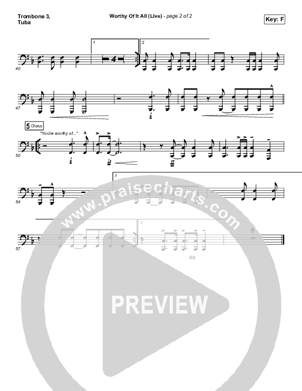 Worthy Of It All (Unison/2-Part Choir) Trombone 3/Tuba (CeCe Winans / Arr. Mason Brown)