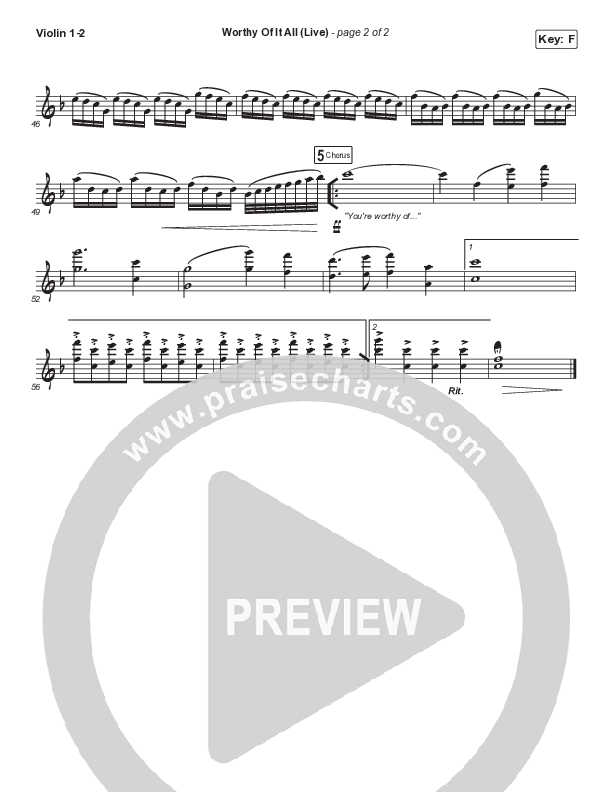 Worthy Of It All (Unison/2-Part Choir) Violin 1/2 (CeCe Winans / Arr. Mason Brown)
