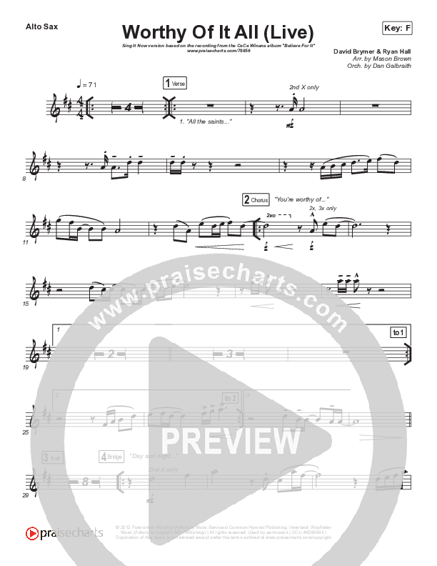 Worthy Of It All (Sing It Now SATB) Sax Pack (CeCe Winans / Arr. Mason Brown)