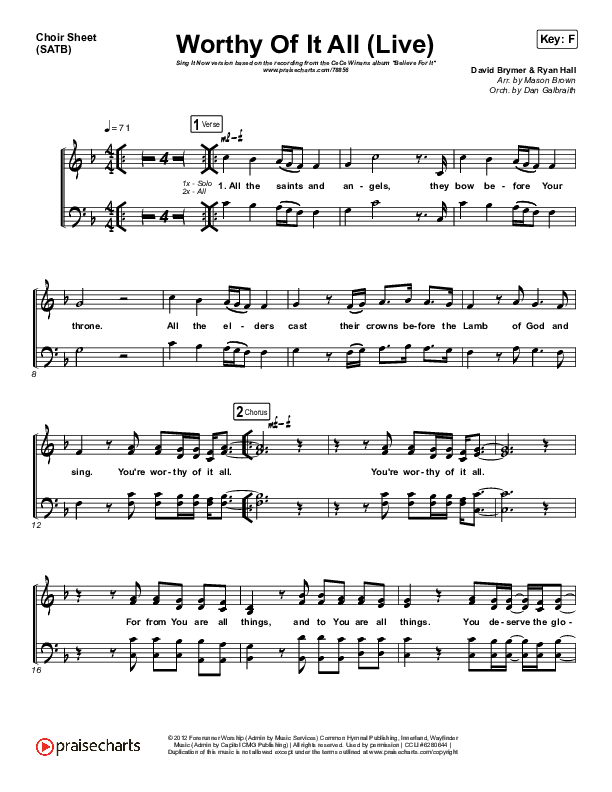 Worthy Of It All (Sing It Now SATB) Choir Vocals (SATB) (CeCe Winans / Arr. Mason Brown)