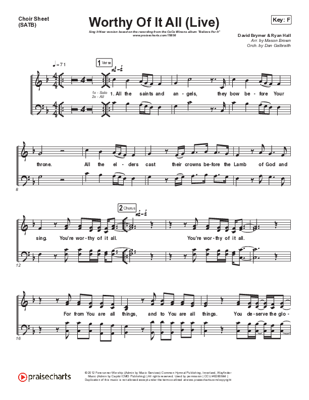 Worthy Of It All (Sing It Now SATB) Choir Sheet (SATB) (CeCe Winans / Arr. Mason Brown)