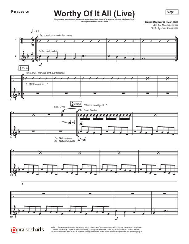 Worthy Of It All (Sing It Now SATB) Percussion (CeCe Winans / Arr. Mason Brown)