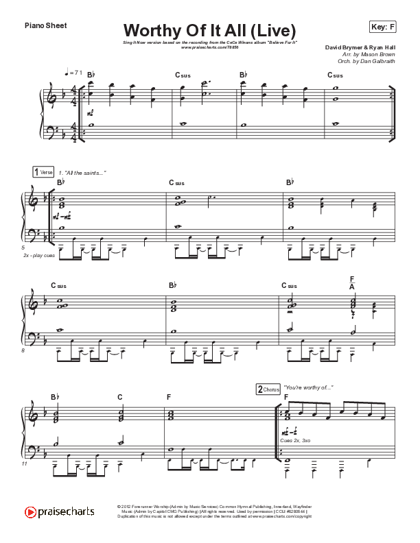 Worthy Of It All (Sing It Now SATB) Piano Sheet (CeCe Winans / Arr. Mason Brown)