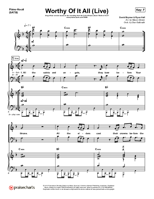 Worthy Of It All (Sing It Now SATB) Piano/Vocal (SATB) (CeCe Winans / Arr. Mason Brown)