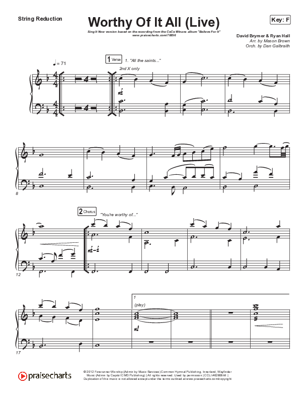 Worthy Of It All (Sing It Now SATB) String Reduction (CeCe Winans / Arr. Mason Brown)