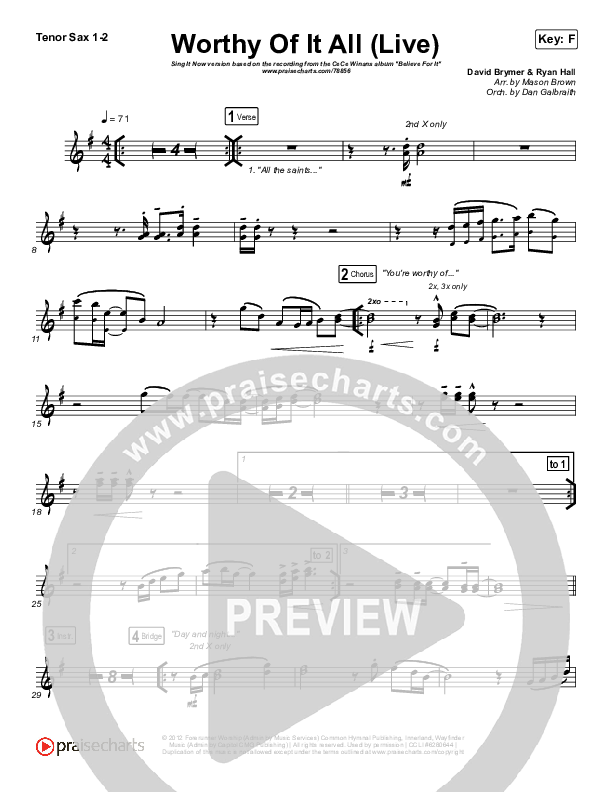 Worthy Of It All (Sing It Now SATB) Sax Pack (CeCe Winans / Arr. Mason Brown)