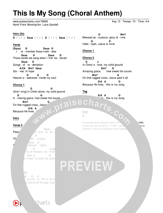 This Is My Song (Choral Anthem SATB) Chords & Lyrics (North Point Worship / Arr. Luke Gambill)