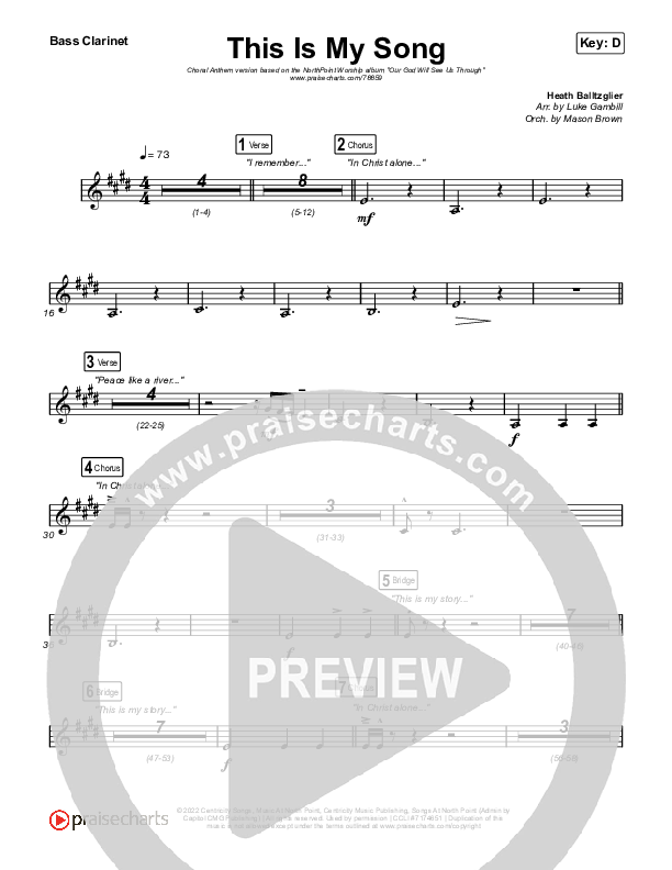 This Is My Song (Choral Anthem SATB) Clarinet 1,2 (North Point Worship / Arr. Luke Gambill)