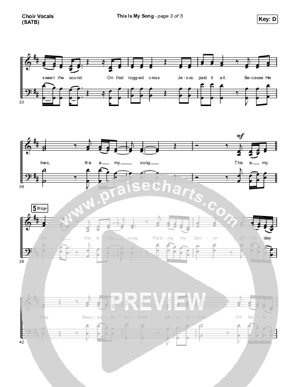 This Is My Song (Choral Anthem SATB) Choir Sheet (SATB) (North Point Worship / Arr. Luke Gambill)
