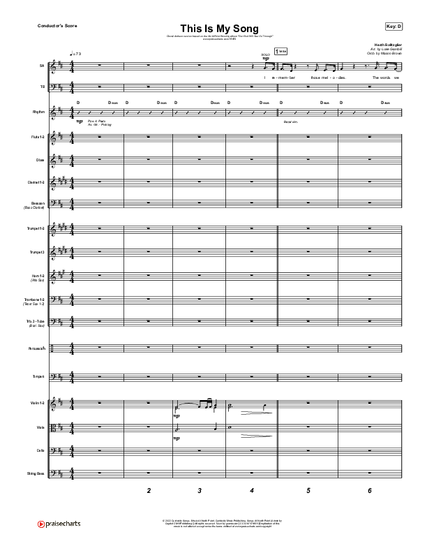 This Is My Song (Choral Anthem SATB) Orchestration (North Point Worship / Arr. Luke Gambill)
