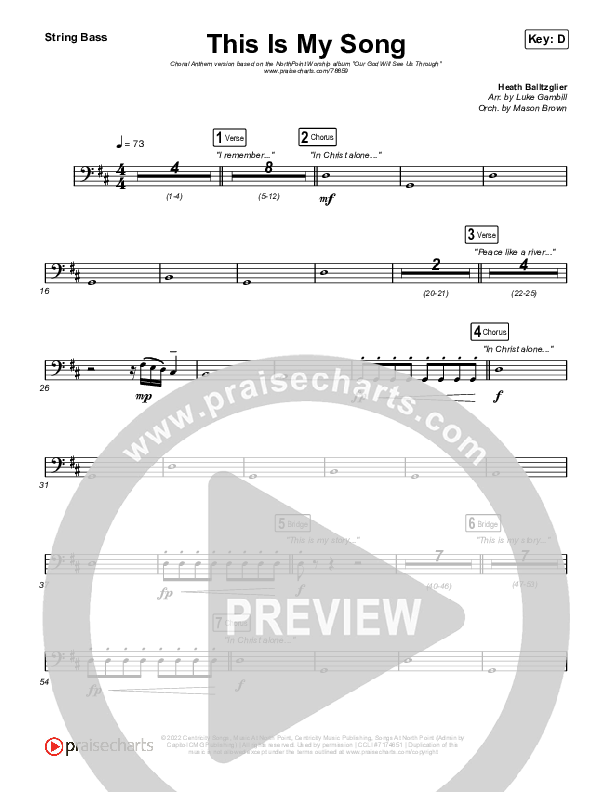 This Is My Song (Choral Anthem SATB) String Bass (North Point Worship / Arr. Luke Gambill)