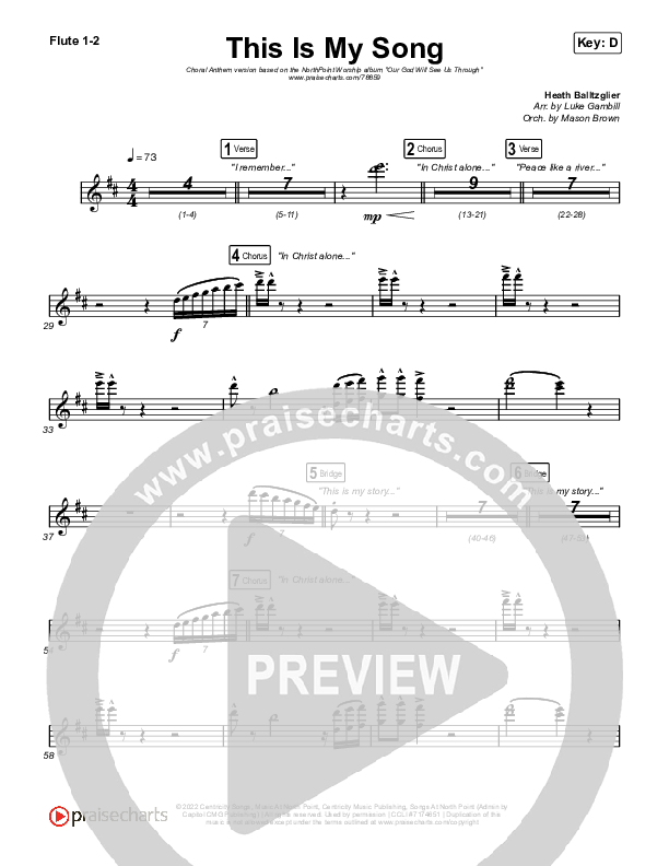 This Is My Song (Choral Anthem SATB) Flute 1,2 (North Point Worship / Arr. Luke Gambill)