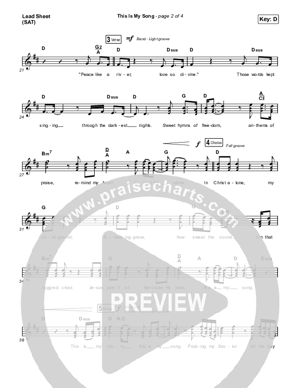 This Is My Song (Choral Anthem SATB) Lead Sheet (SAT) (North Point Worship / Arr. Luke Gambill)