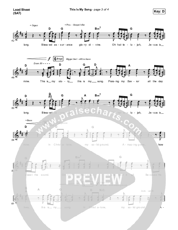 This Is My Song (Choral Anthem SATB) Lead Sheet (SAT) (North Point Worship / Arr. Luke Gambill)