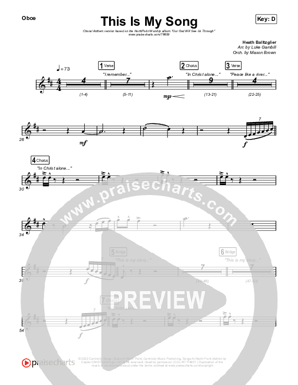 This Is My Song (Choral Anthem SATB) Oboe (North Point Worship / Arr. Luke Gambill)