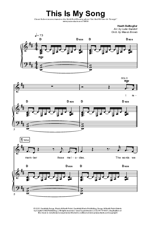 This Is My Song (Choral Anthem SATB) Octavo (SATB & Pno) (North Point Worship / Arr. Luke Gambill)