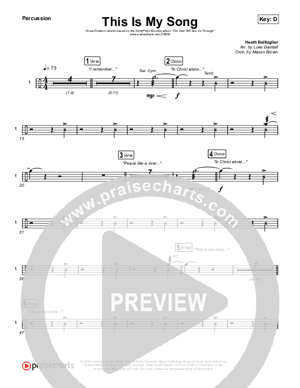 This Is My Song (Choral Anthem SATB) Percussion (North Point Worship / Arr. Luke Gambill)
