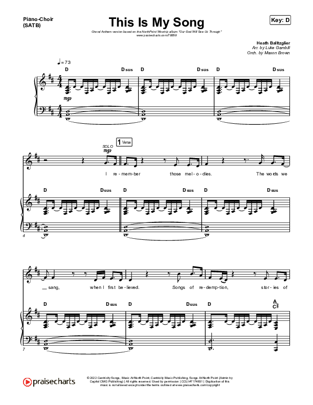 This Is My Song (Choral Anthem) Anthem (SATB + Piano) (North Point Worship / Arr. Luke Gambill)