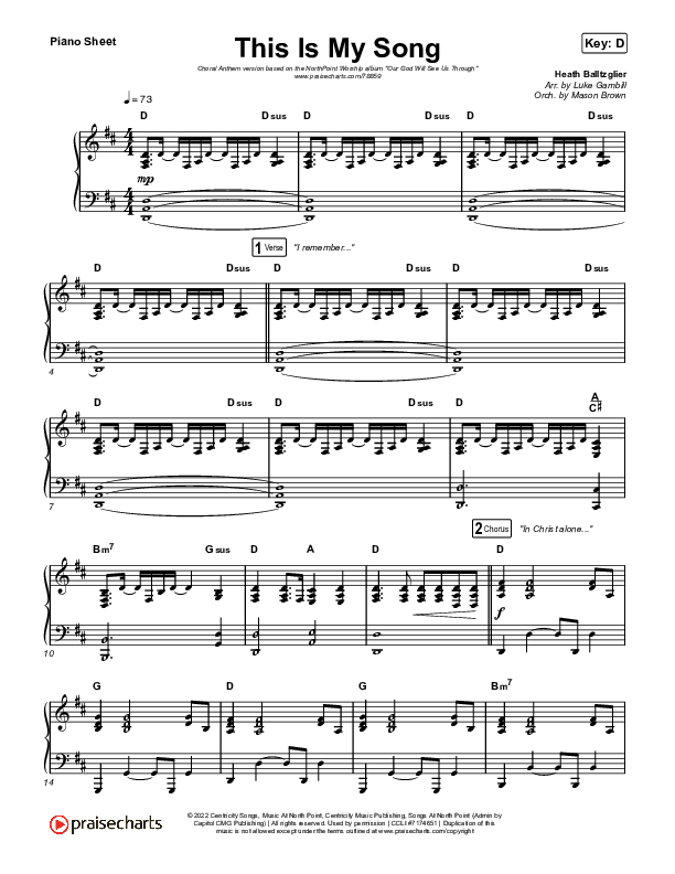 This Is My Song (Choral Anthem SATB) Piano Sheet (North Point Worship / Arr. Luke Gambill)