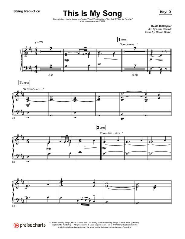 This Is My Song (Choral Anthem SATB) String Reduction (North Point Worship / Arr. Luke Gambill)