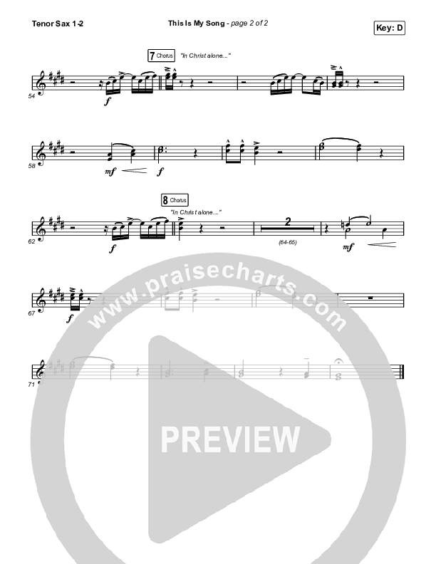 This Is My Song (Choral Anthem SATB) Tenor Sax 1,2 (North Point Worship / Arr. Luke Gambill)