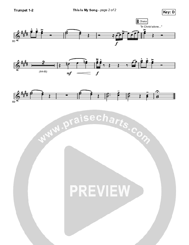 This Is My Song (Choral Anthem SATB) Trumpet 1,2 (North Point Worship / Arr. Luke Gambill)