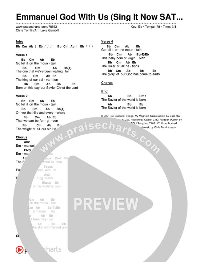 Emmanuel God With Us (Sing It Now SATB) Chords & Lyrics (Chris Tomlin / Arr. Luke Gambill)