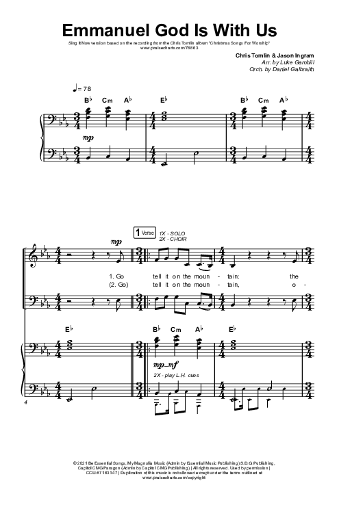 Emmanuel God With Us (Sing It Now SATB) Octavo (SATB & Pno) (Chris Tomlin / Arr. Luke Gambill)