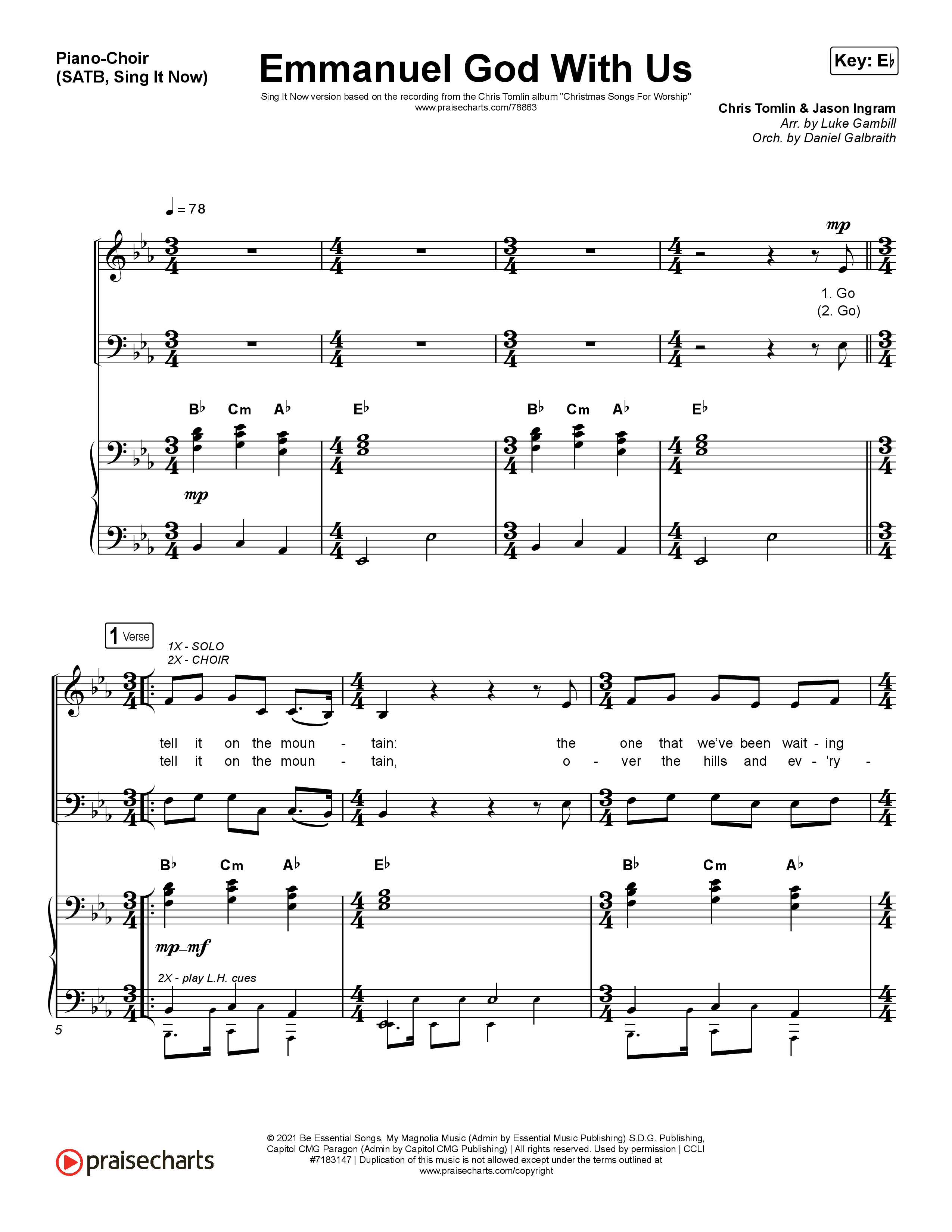 Emmanuel God With Us (Sing It Now SATB) Piano/Choir (SATB) (Chris Tomlin / Arr. Luke Gambill)