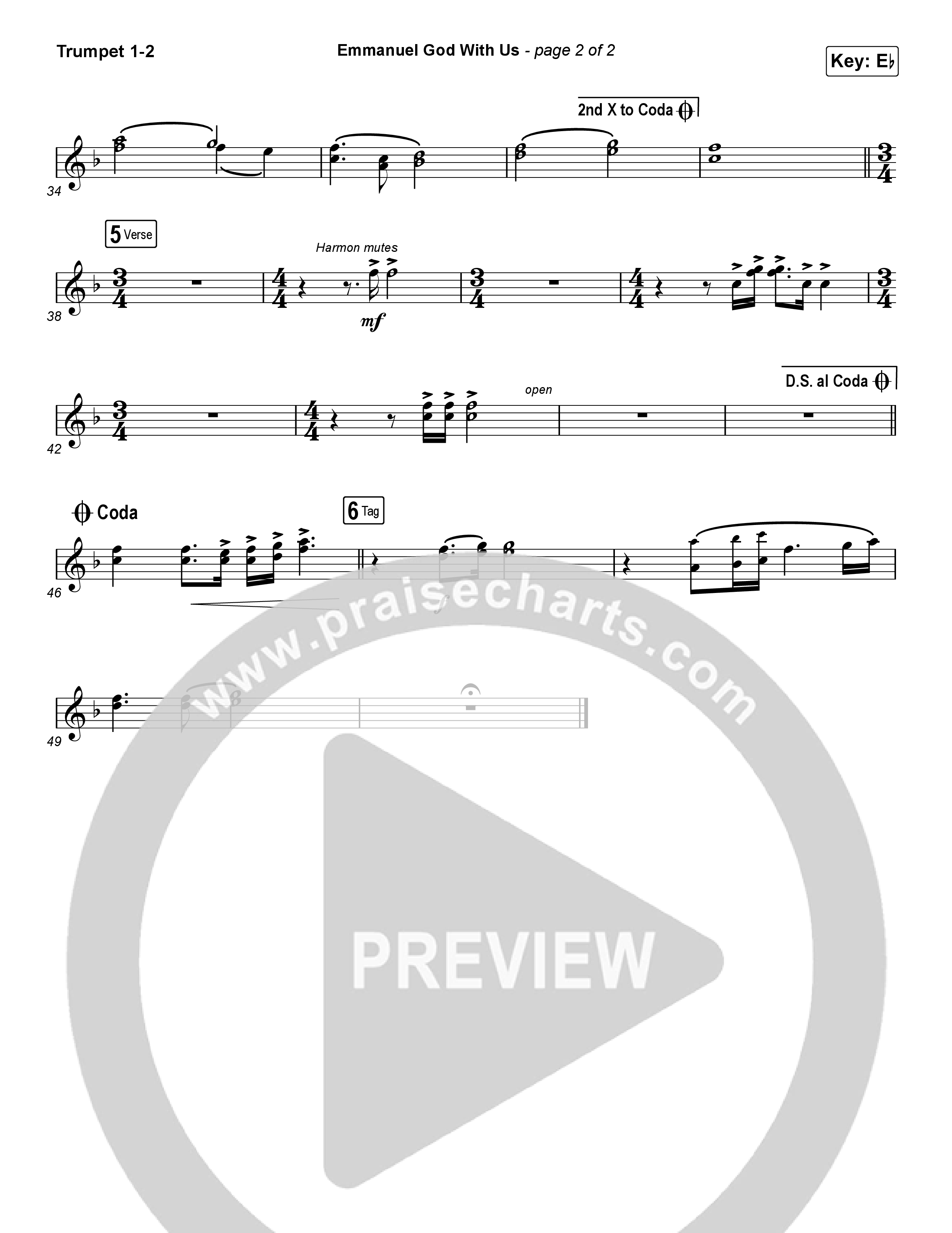 Emmanuel God With Us (Sing It Now SATB) Trumpet 1,2 (Chris Tomlin / Arr. Luke Gambill)