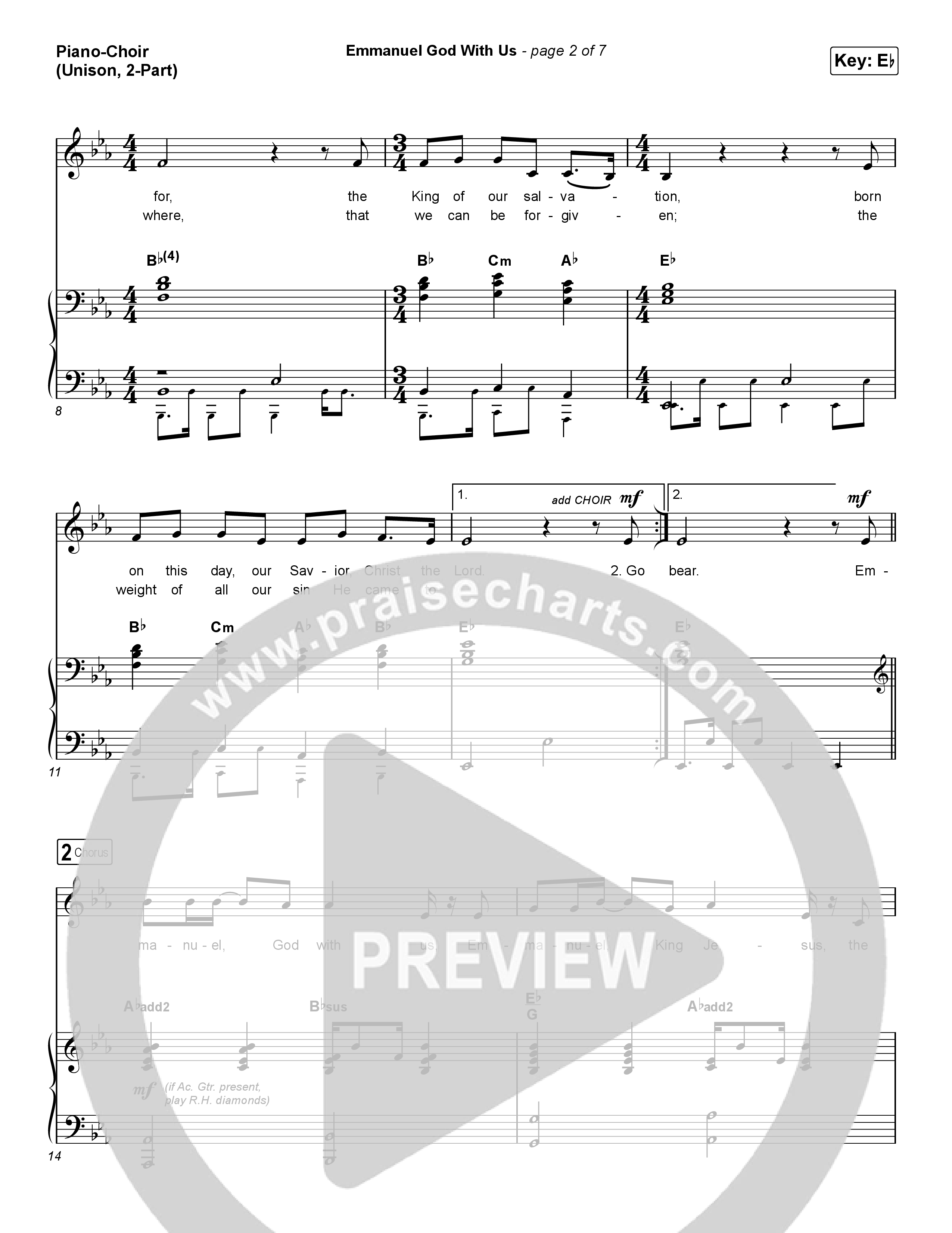 Emmanuel God With Us (Unison/2-Part Choir) Piano/Choir  (Uni/2-Part) (Chris Tomlin / Arr. Luke Gambill)