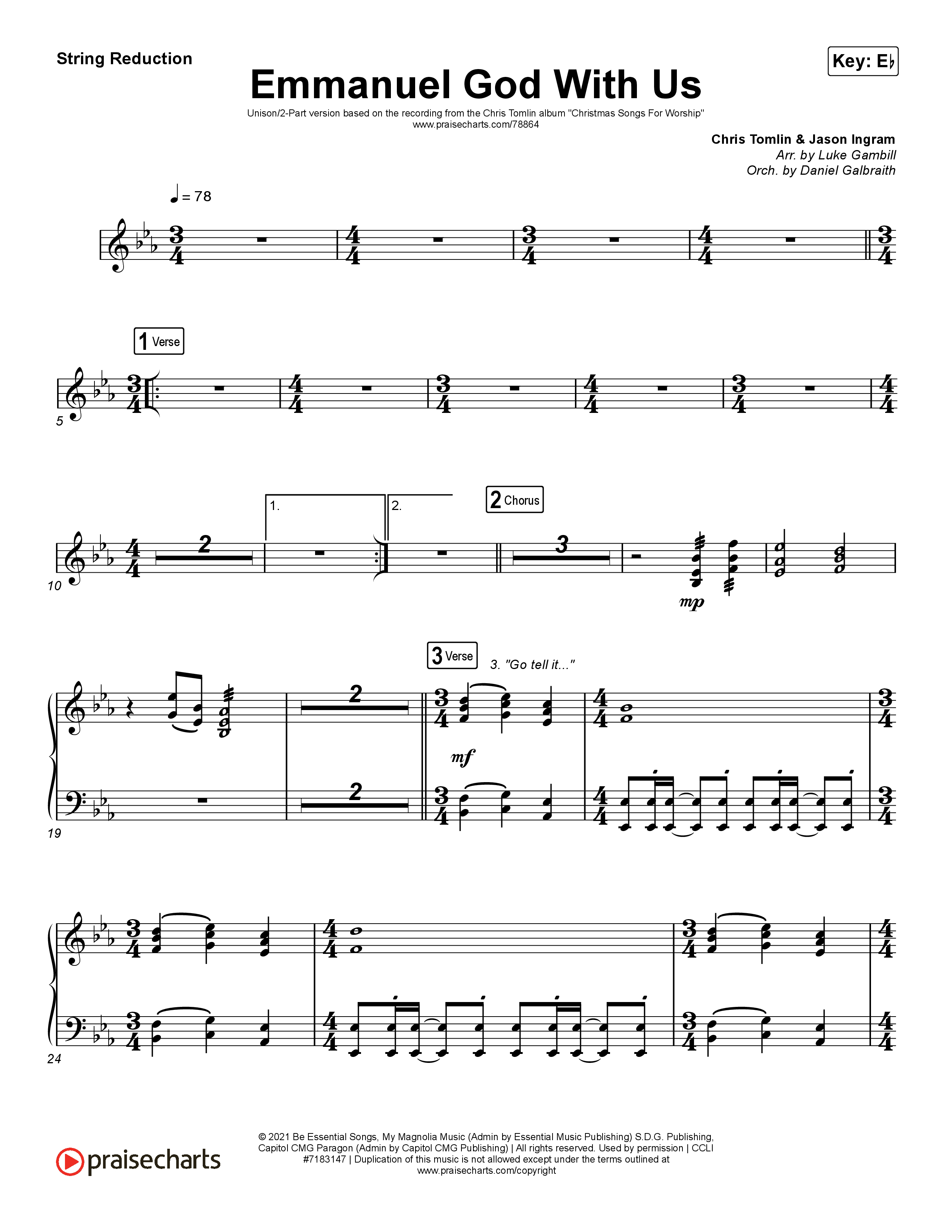 Emmanuel God With Us (Unison/2-Part Choir) String Reduction (Chris Tomlin / Arr. Luke Gambill)