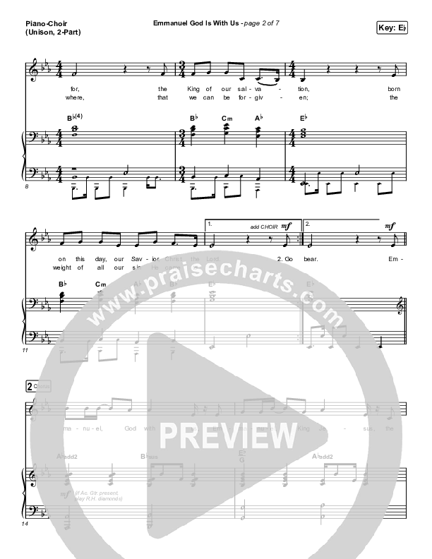 Emmanuel God With Us (Unison/2-Part Choir) Piano/Choir  (Uni/2-Part) (Chris Tomlin / Arr. Luke Gambill)