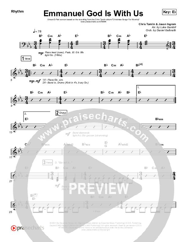 Emmanuel God With Us (Unison/2-Part Choir) Rhythm Chart (Chris Tomlin / Arr. Luke Gambill)