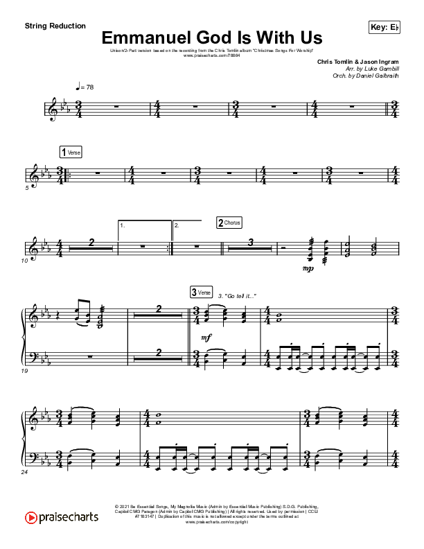 Emmanuel God With Us (Unison/2-Part Choir) String Reduction (Chris Tomlin / Arr. Luke Gambill)