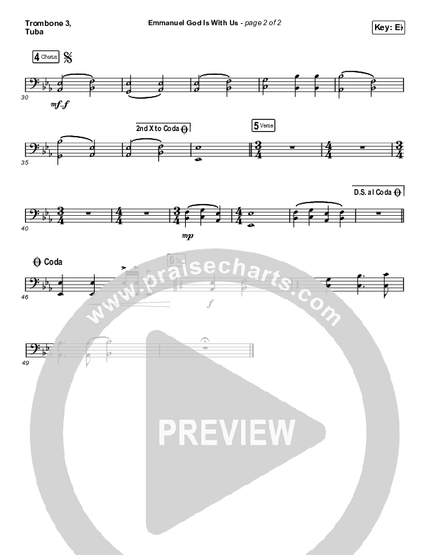 Emmanuel God With Us (Unison/2-Part Choir) Trombone 3/Tuba (Chris Tomlin / Arr. Luke Gambill)